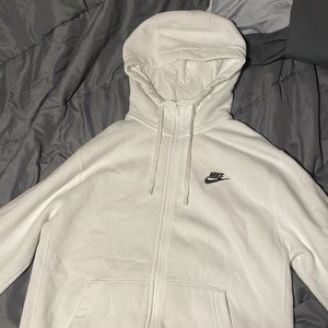 Mens Nike Sportswear Club Fleece Full-Zip Up Hoodie White Black Size “Medium”